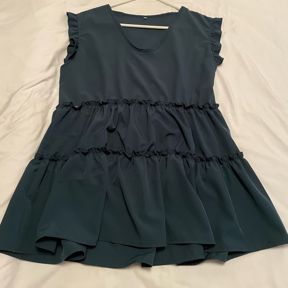 Blue/Green Flared Blouse, Size M